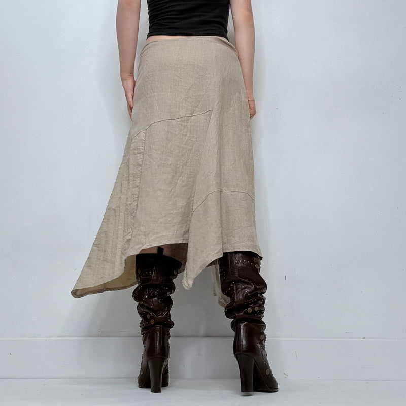 beige linen asymmetric panelled skirt