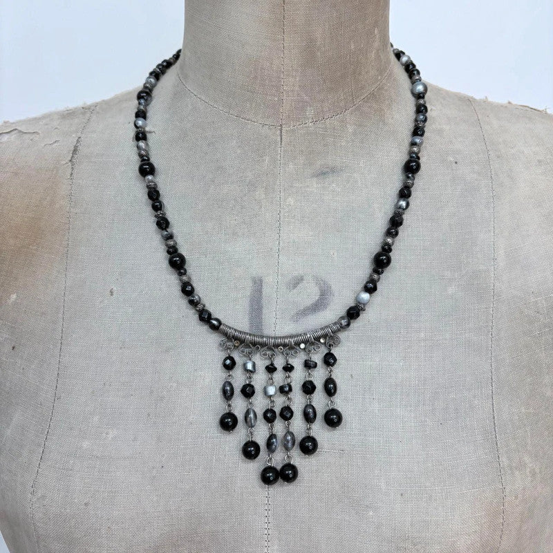 black beaded boho grunge necklace