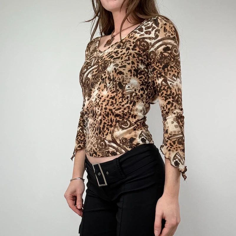Leopard Print Y2K Baby Tee