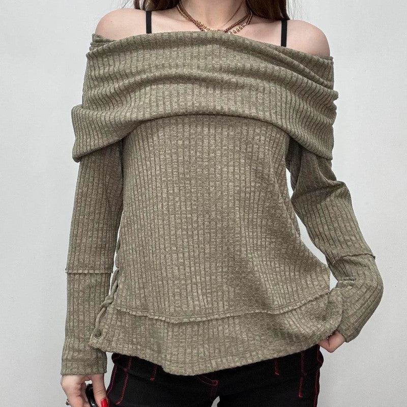 slouchy off the shoulder ribbed jumper
