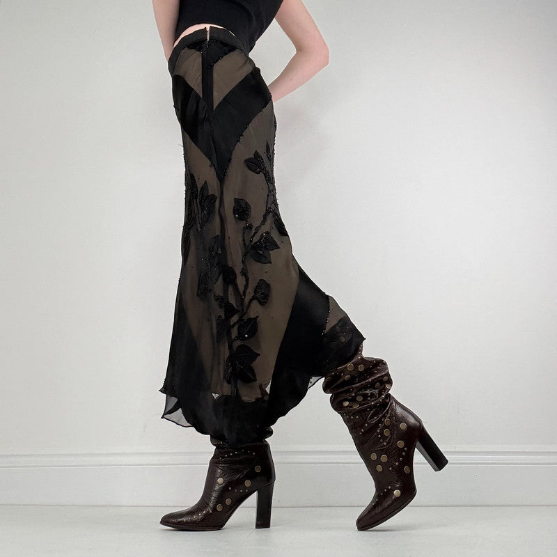 black silk floral flutter skirt