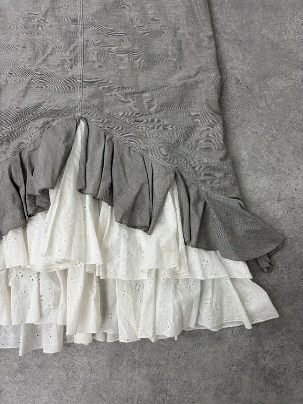 Pleated flared layered ruffle maxi skirt
