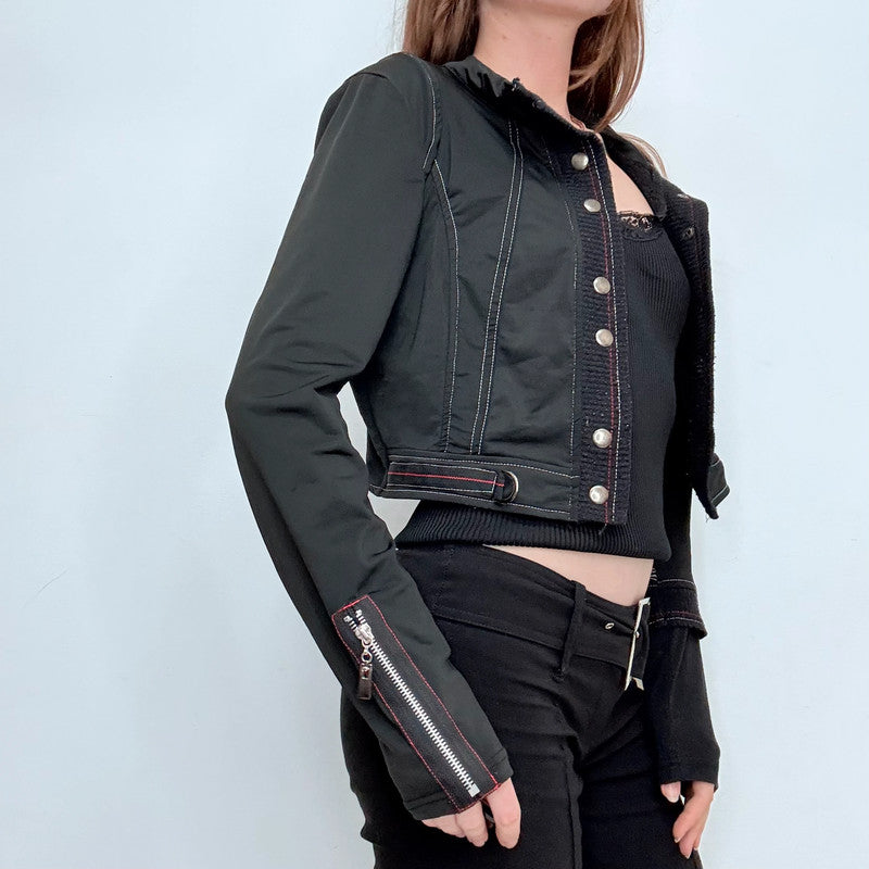black fitted cropped utility jacket
