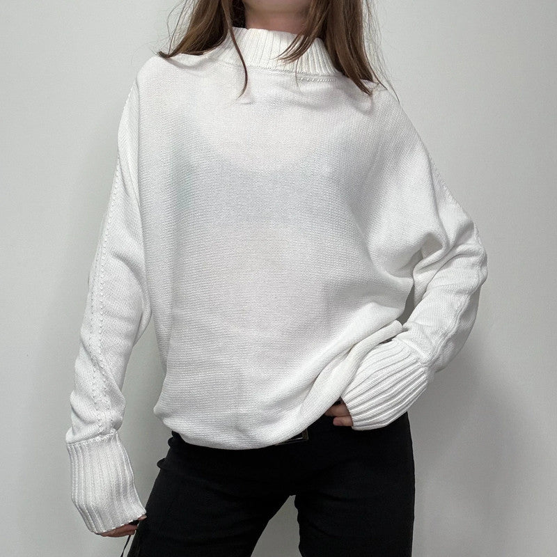white batwing slouchy cotton knitted jumper