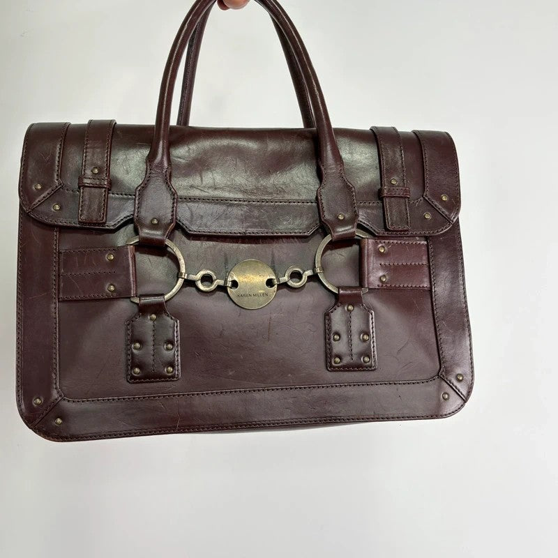 maroon brown Karen millen grunge briefcase handbag