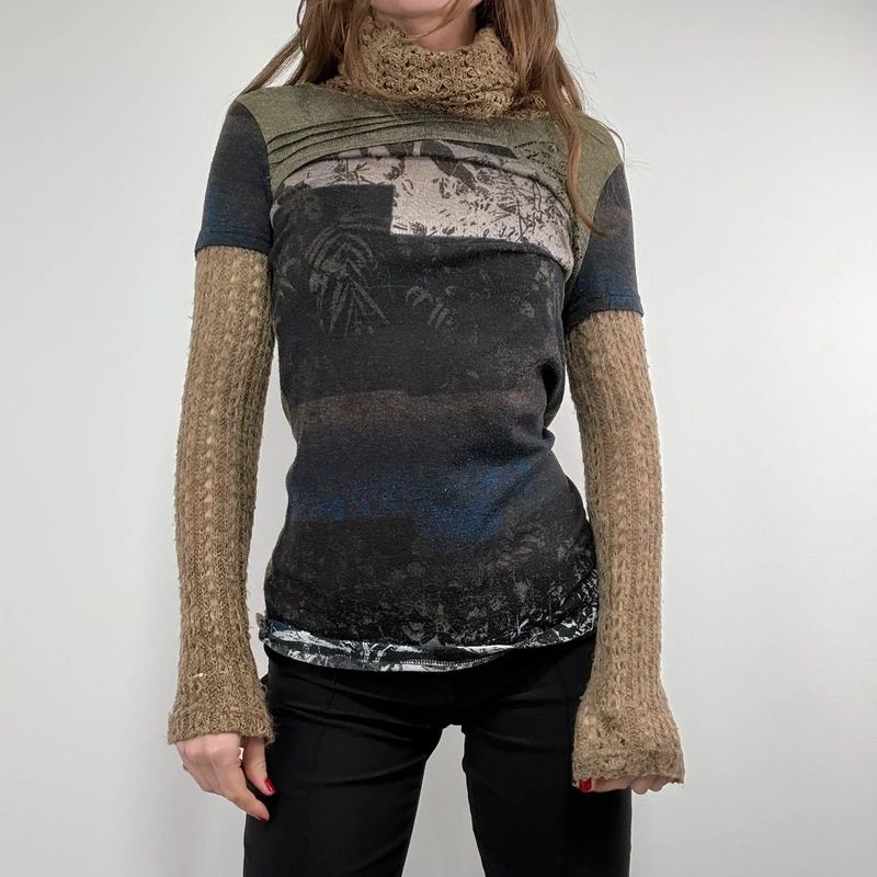 graphic distressed knit jumper