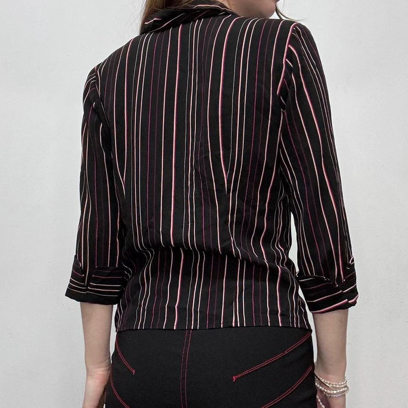 black pinstripe fitted shirt