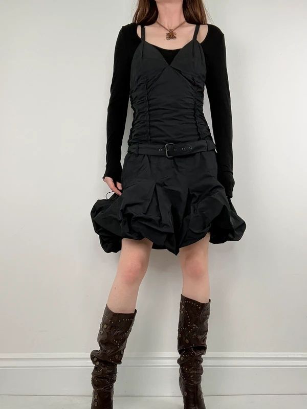black grunge layered structured IKKS french midi dress