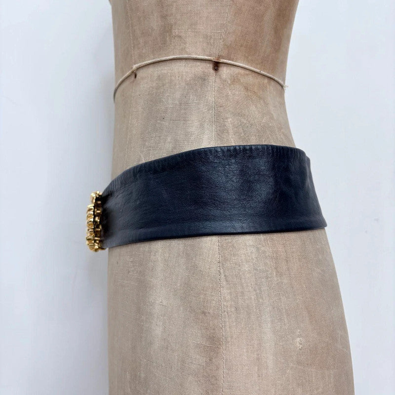 Navy leather gold buckle belt