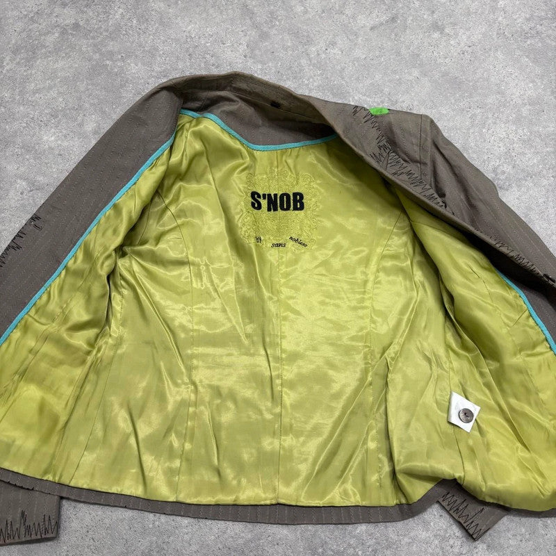 khaki pinstripe graphic printed blazer jacket