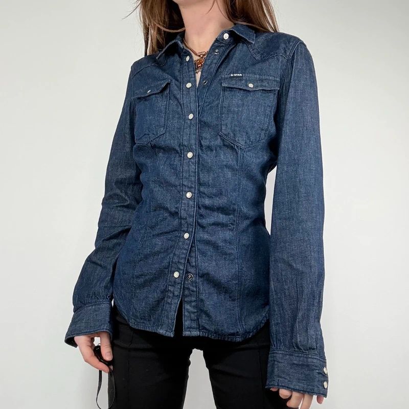 G-star raw dark denim gathered fitted shirt