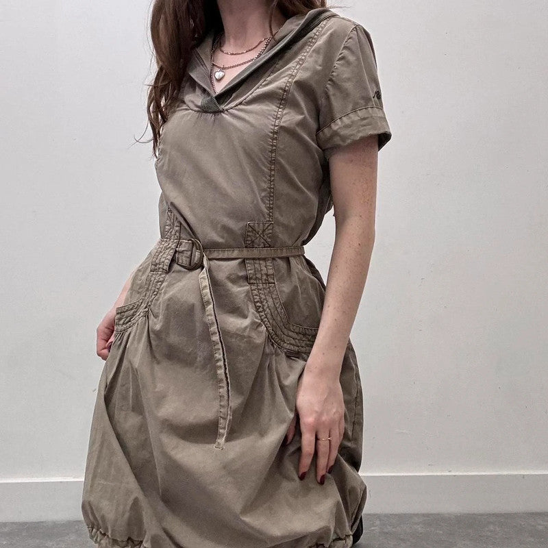 khaki cargo shirt dress