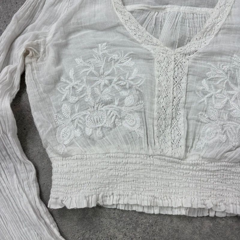 white cotton floral embroidered blouse