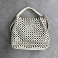 Studded faux-leather woven glitter hobo bag