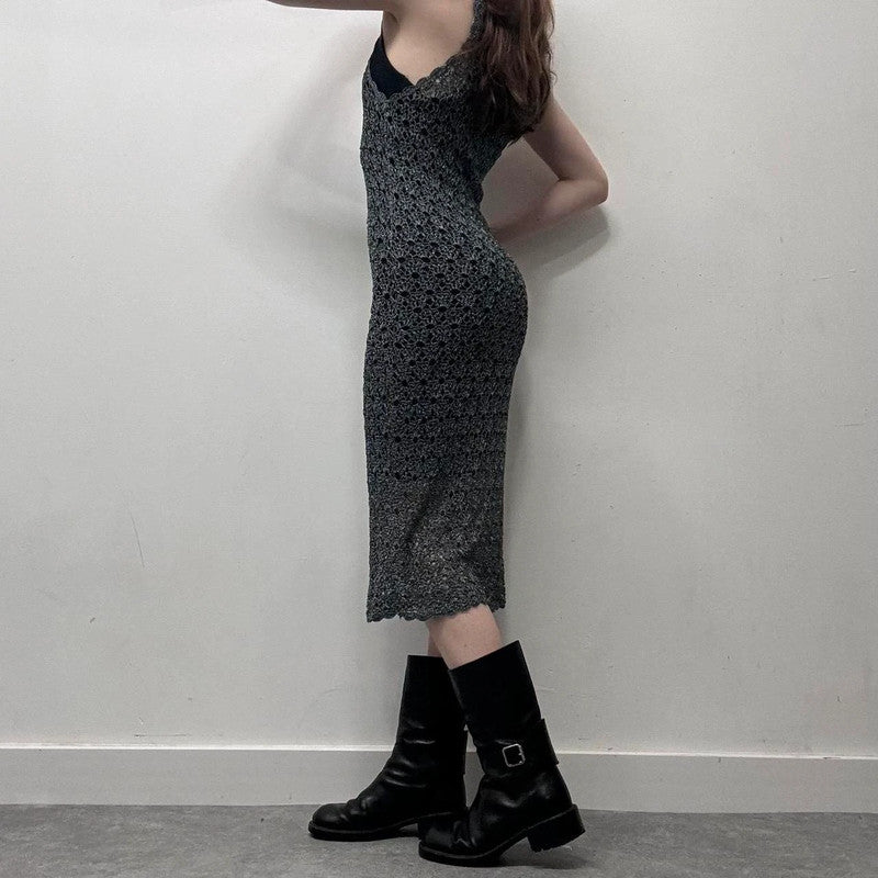 sheer layered crochet midi dress