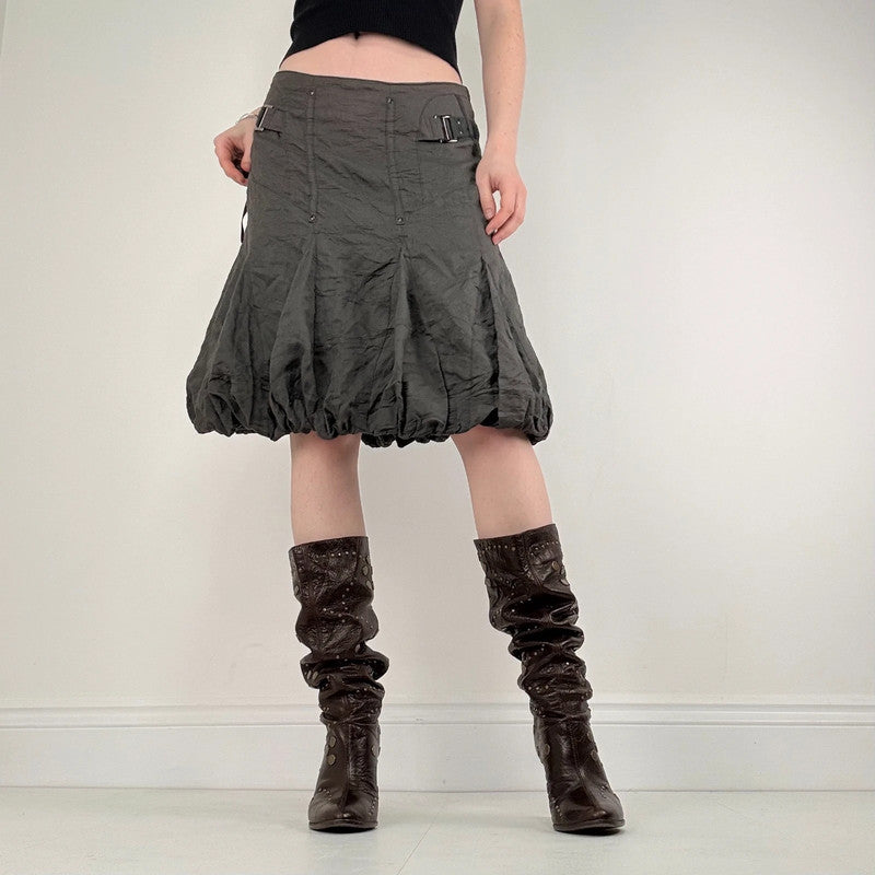 khaki pleated gathered puff skirt