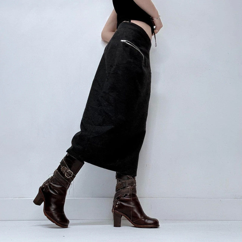 grey wool zip minimalist skirt