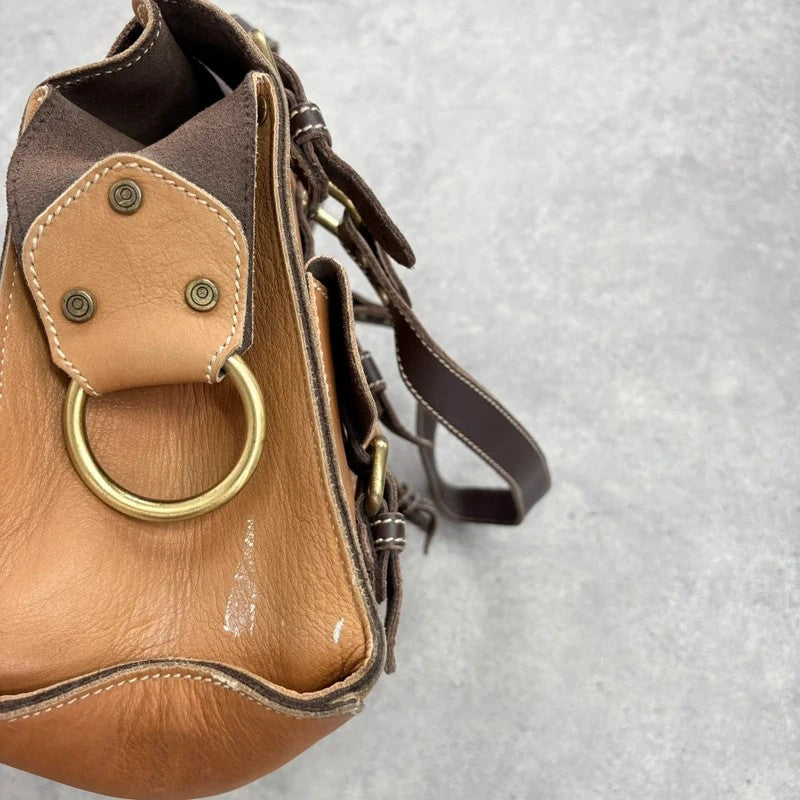 Tan leather Y2K buckle city handbag