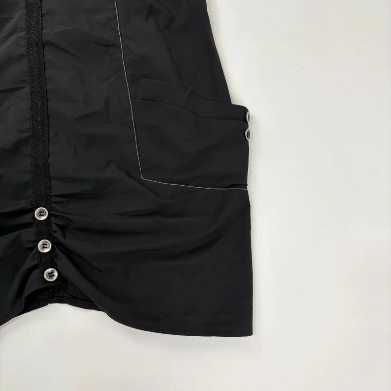 black grunge utility button dress