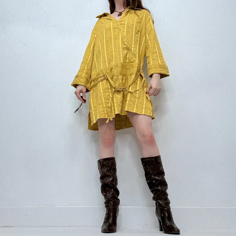 pinstripe chartreuse mini shirt dress