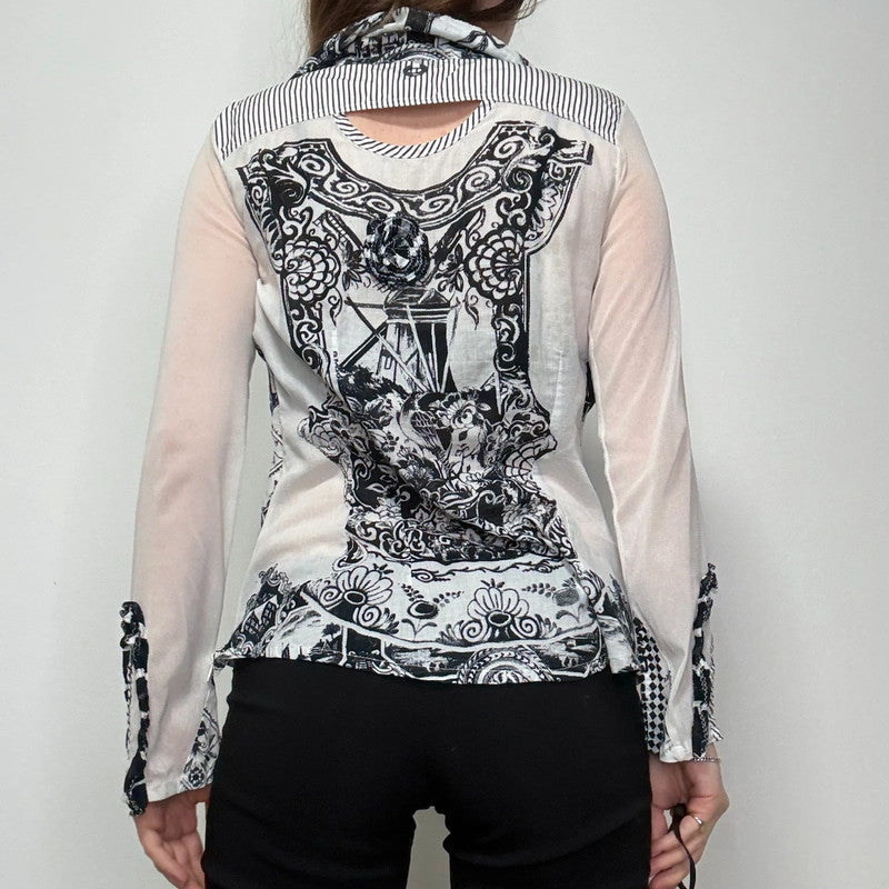 Save the Queen black and white graphic shirt