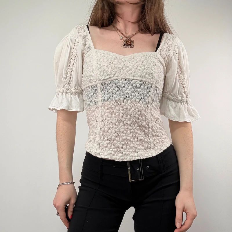 Free people puff lace Lace Milkmaid Blouse