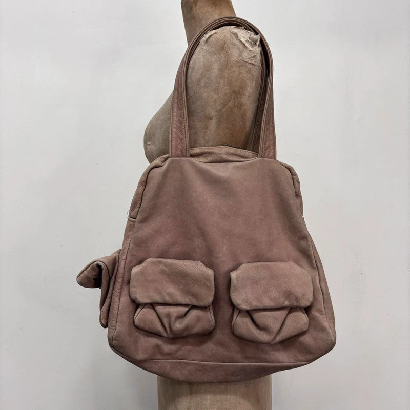 slouchy pink leather cargo bag