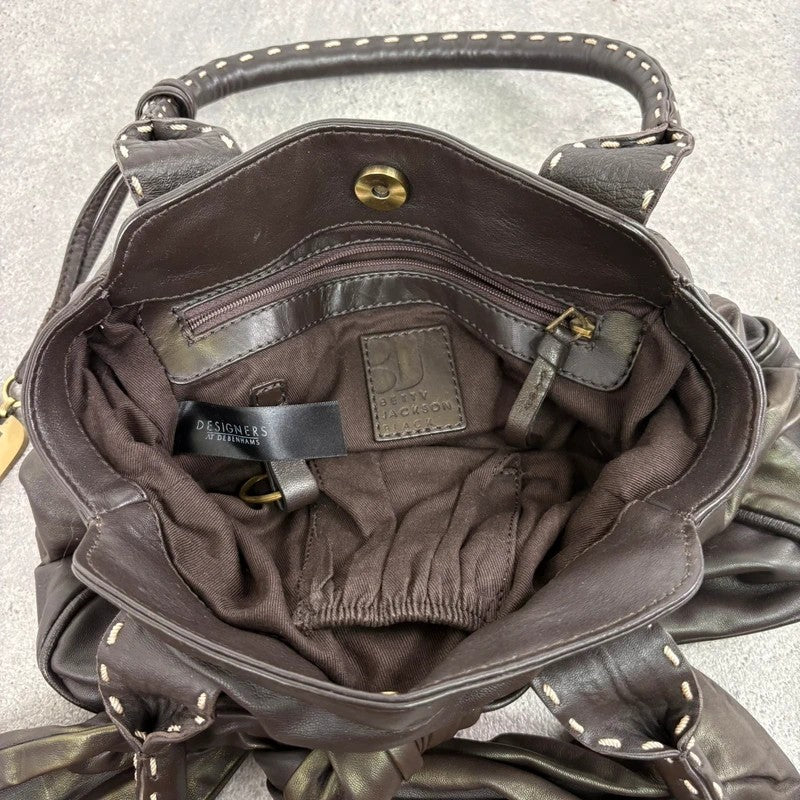 brown leather shimmer bow slouchy Y2K hobo handbag