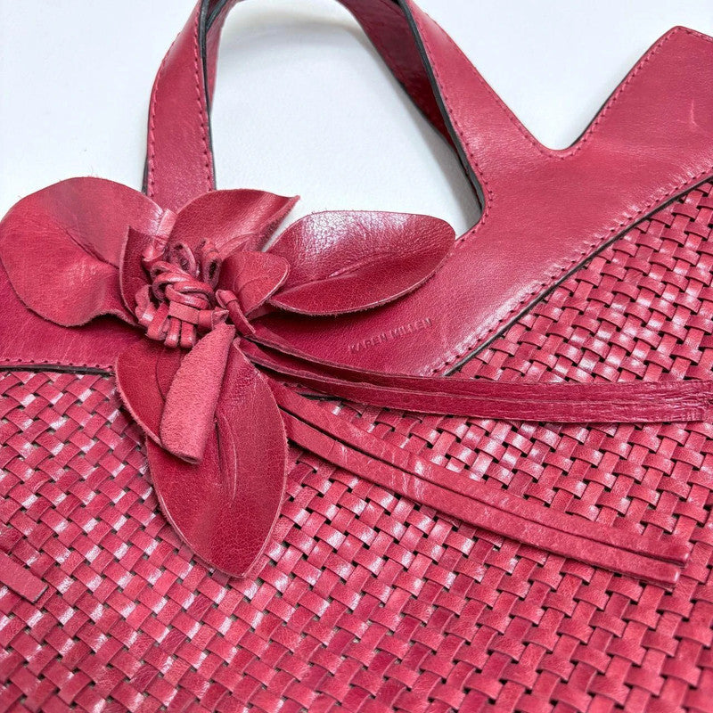 woven red leather flower bag