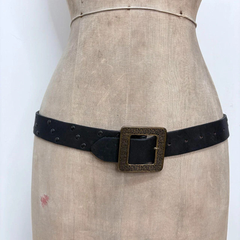 Black studded leather buckle belt