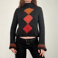 black cropped chunky knit argyle jumper