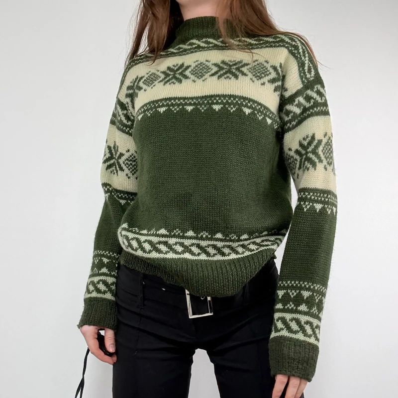 green wool fairisle knitted jumper
