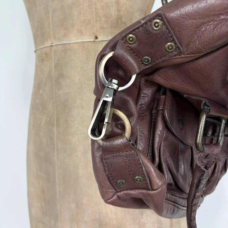 Brown buckle Y2K pocket slouchy tote bag