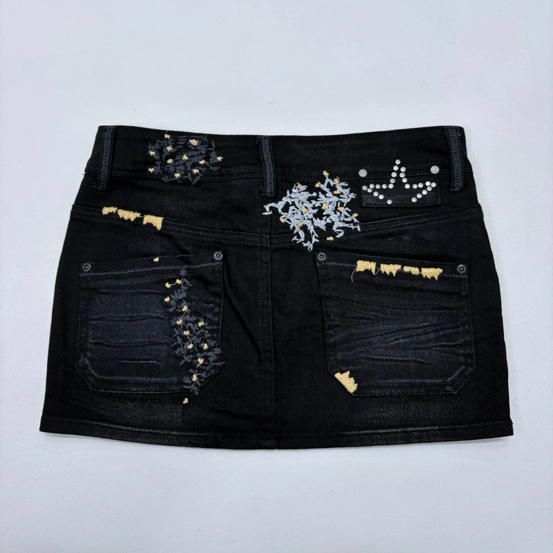 black studded grunge denim mini skirt