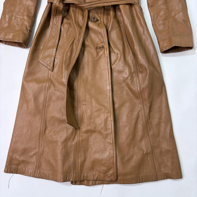 tan leather long trench coat