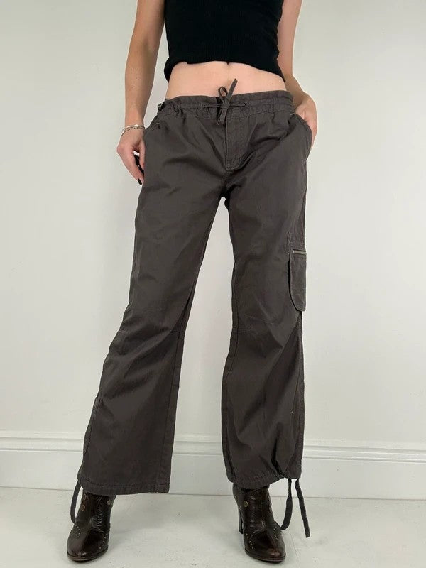 brown drawstring cotton pants