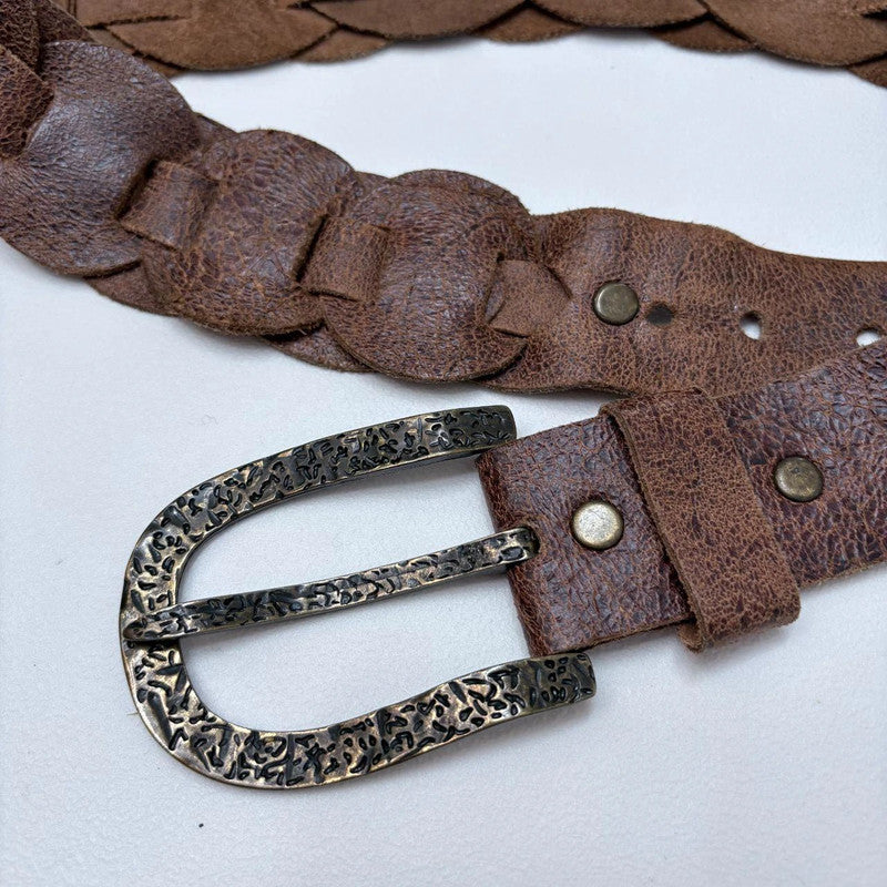 brown leather woven boho belt