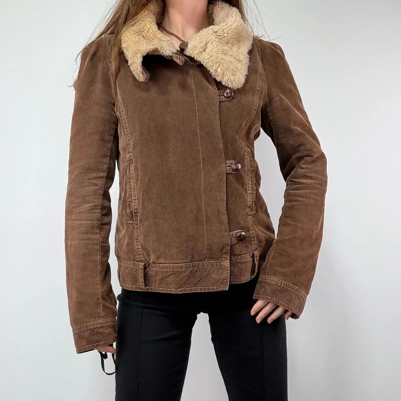 asymmetric brown cord jacket
