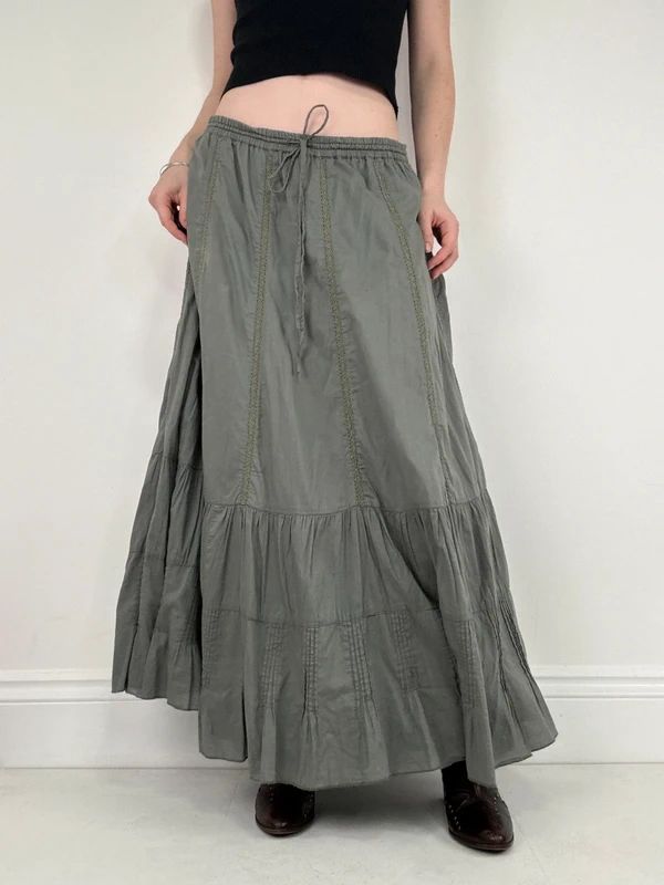 Monsoon khaki cotton flared maxi skirt