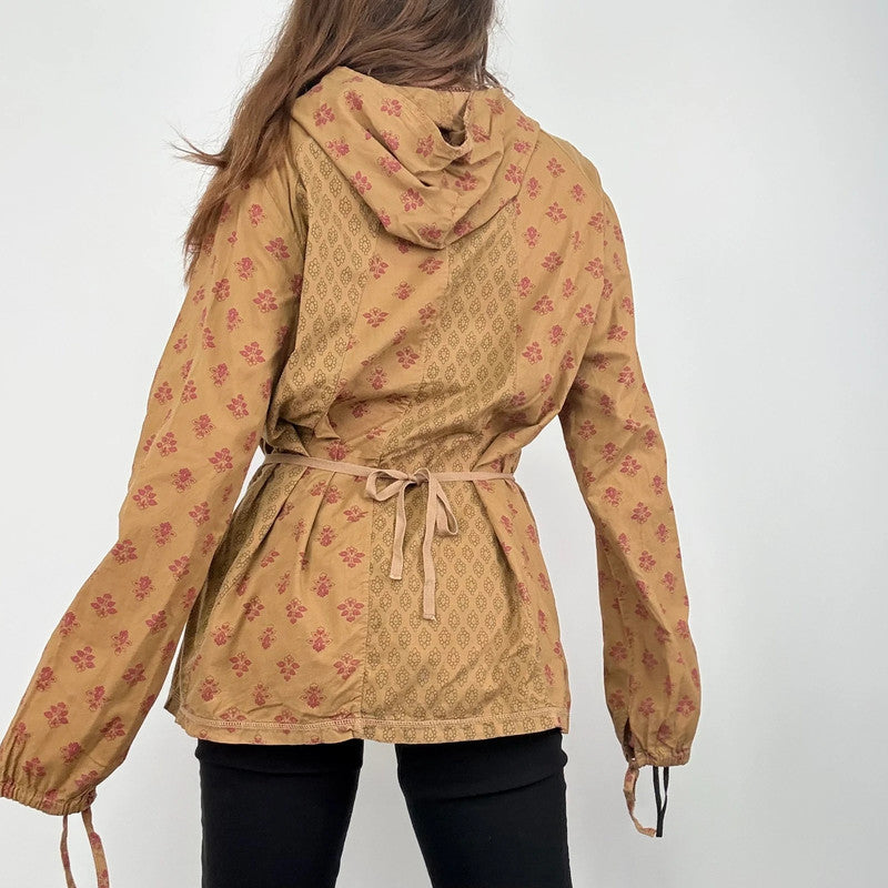 tan khaki printed cotton shirt