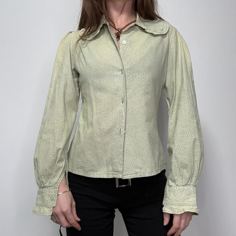 Laura Ashley green floral puff shirt
