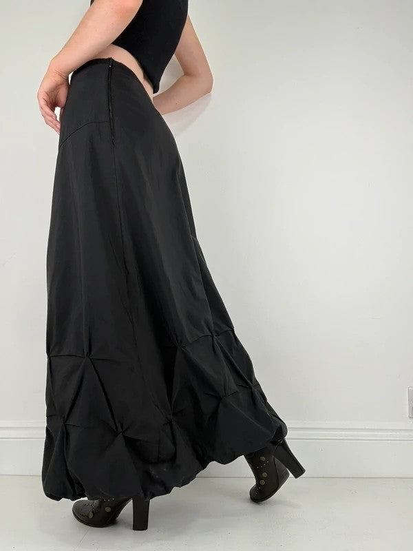 Black pleated puff maxi cargo skirt