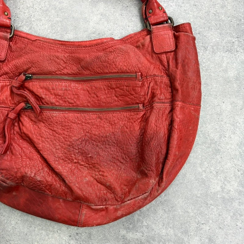Vintage red leather cargo zipper city handbag