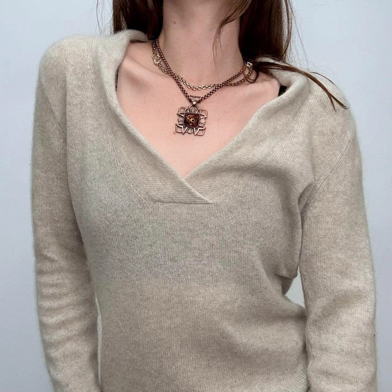 grey slouchy wide neck knitted jumper