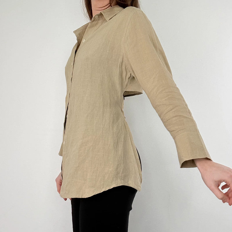 backless cut out linen shirt