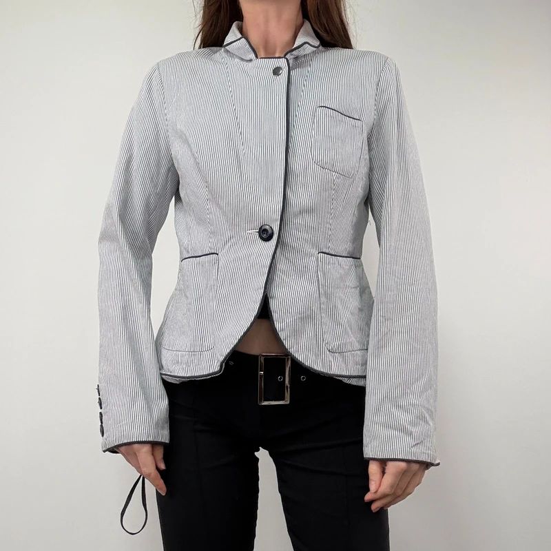 Pinstripe Flared Military Jacket