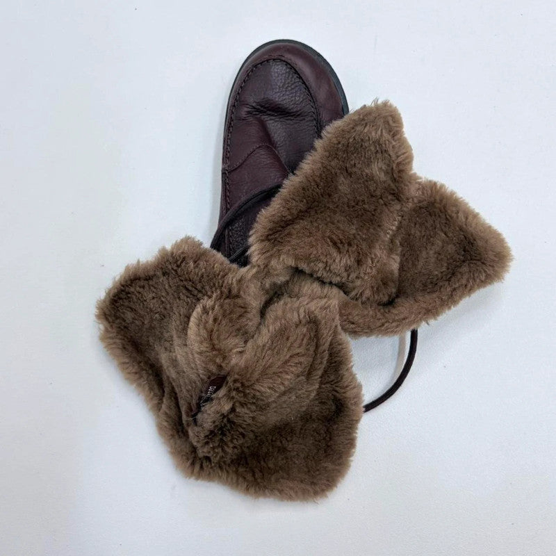 brown leather wrap faux-fur boots