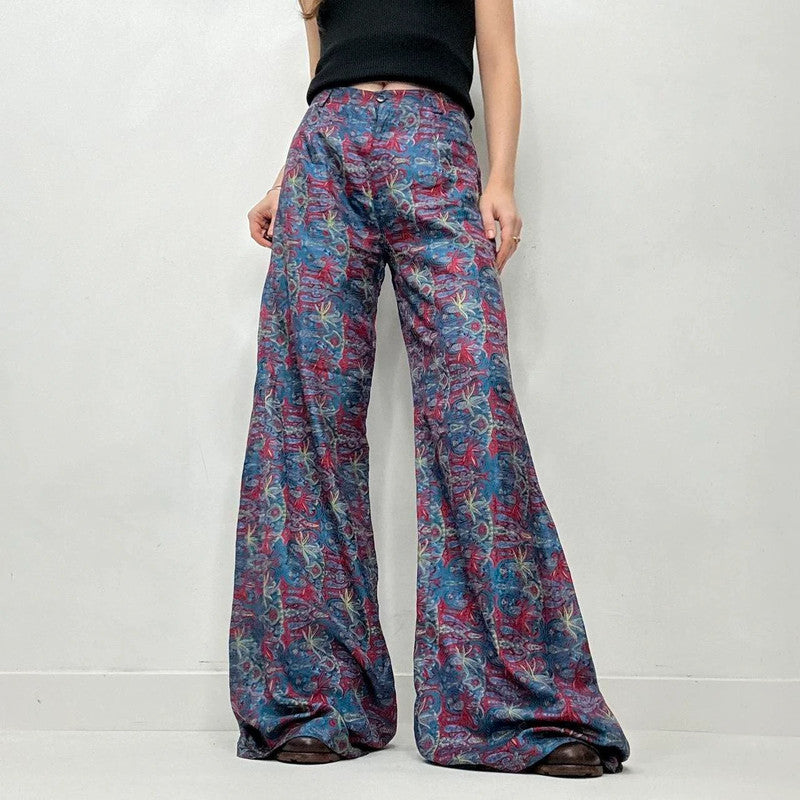 paisley 100% silk flare floaty trousers