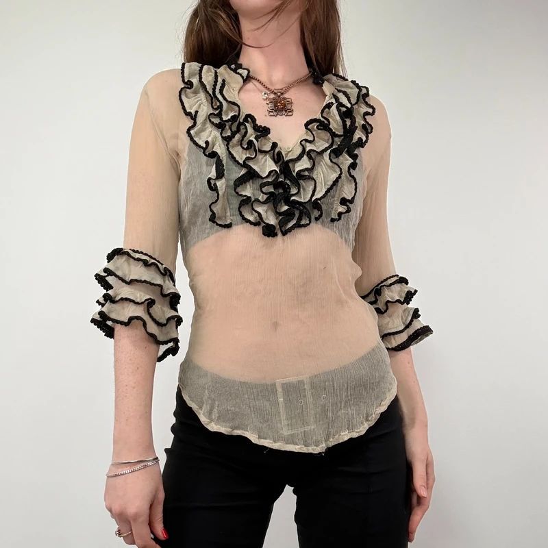 Lace Silk Ruffle Blouse