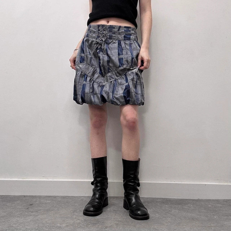 checked tartan puff mini skirt